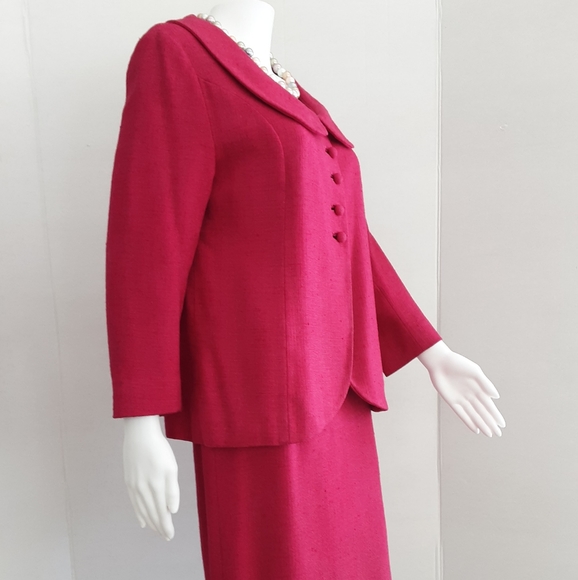 VTG FUCHSIA SILK LINEN BLEND PETER PAN COLLAR SUIT SZ 10 - Picture 4 of 13